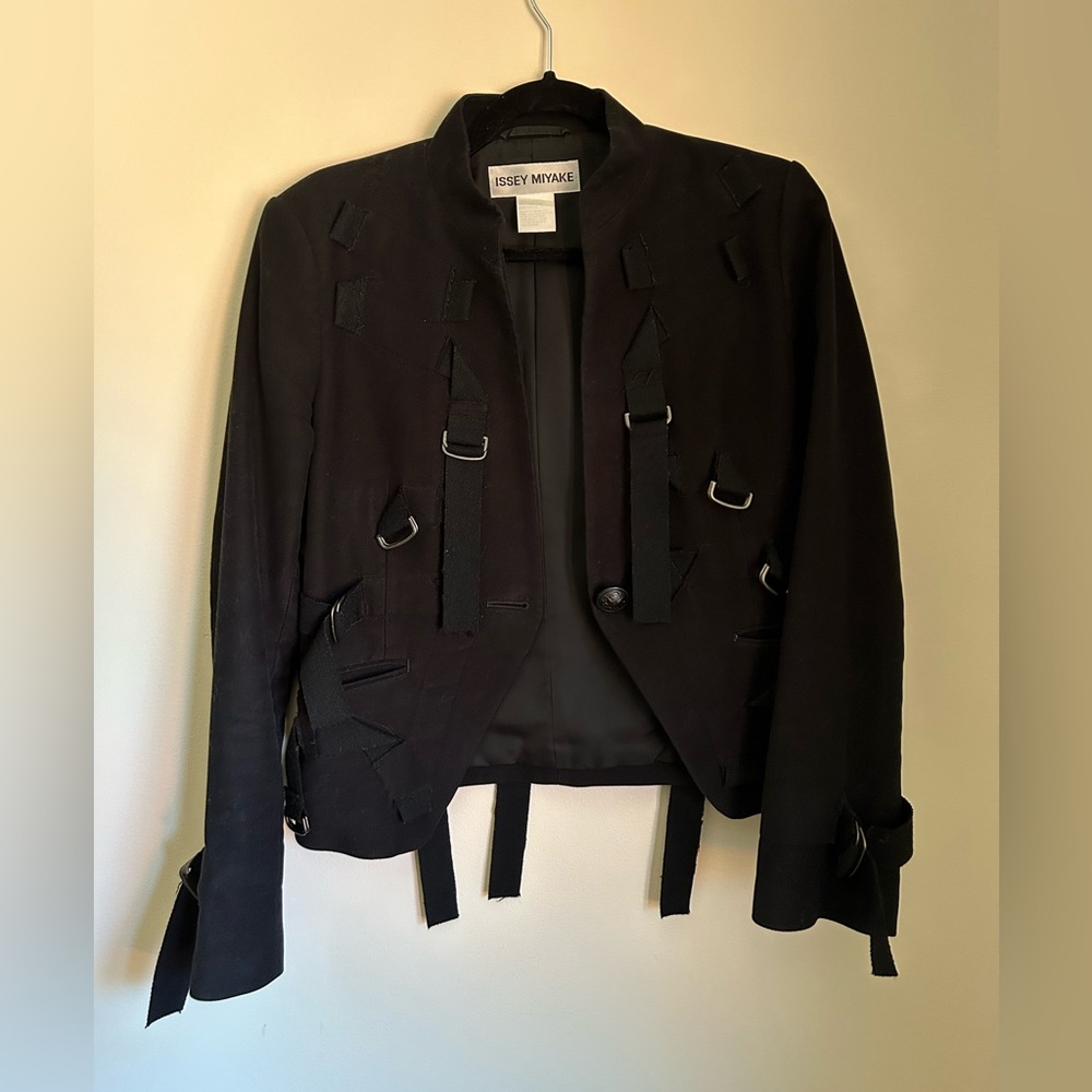 Black Wool Vintage Issey Miyake Blazer with Buckles and straps